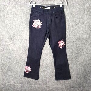 Kate Spade Jeans 26 Cottage Embroidered‎ Kick Flare Cropped Dark Stretch Mod